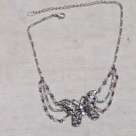 Vintage Y2K  Butterfly Festoon  Necklace Mosaic Tile 3 Piece Crystal Set - Picture 4 of 13